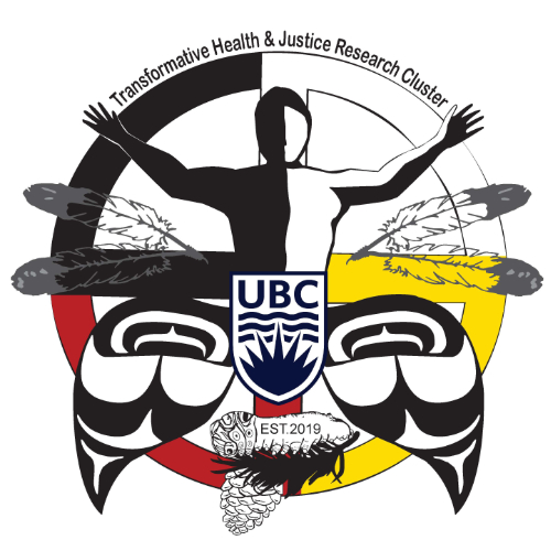 Our logo has many different elements to represent our interconnected community and the cross-sectoral work that we do. The medicine wheel is for transformative health, outlining the need for mental, physical, emotional and spiritual wellbeing. The caterpillar sitting on the piece of cedar represents our cluster’s Elder Roberta Price and her nation. The figure with the butterfly wings and their hands in the air resembles freedom, growth and healing; a caterpillar to a butterfly.  